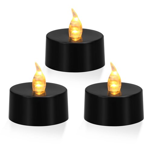 KOABY 24 Pack Warm Yellow Light Non-Flickering Flameless Tea Lights, Black Base, Last 100H+, Battery Operated Tea Lights for Decor