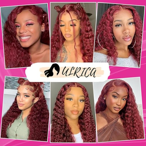 ULRICA Burgundy Wig Human Hair Water Wave 99J Burgundy Lace Front Wigs Human Hair Wigs for Women 13x4 HD Lace Front Wigs Human Hair Pre Plucked Wine Red Wigs Burgundy Wig 28 Inch