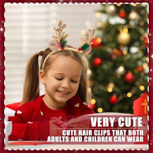 Christmas Headbands Gold Christmas Glitter Elk Antlers With Jingle Bells Hair Accessories Holiday Party Gift for Women Girl Costume Accessory Christmas Party Supplies