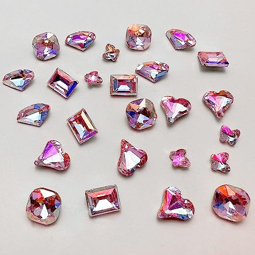 Dornail 25 Pcs Pink Nail Rhinestones & Charms, Shiny Butterfly & Heart Shapes, Rectangular Rhinestones & Diamonds for DIY Craft & Jewelry Nail Design
