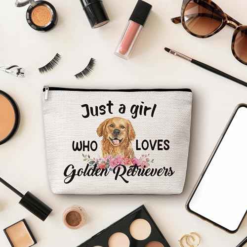 Golden Retrievers Gifts Makeup Bag, Just A Girl Who Loves Golden Retrievers Cosmetic Bags, Dog Makeup Zipper Pouch Bag, Dog Lover Inspired Gift, Birthday Gift For Women Girls, 16