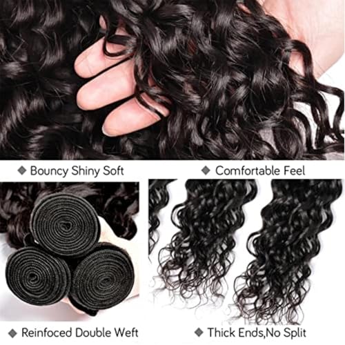 Water wave bundles 12A 100% Unprocessed Deep human hair bundles with Hair Extensions Natur weave Curly human hair natural blcak color for women (Natural Black, Water 20 22 24 inch 100g/bundle)