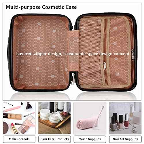 BSTKEY Portable Hard Shell Cosmetic Travel Case, Small Travel Hand Luggage with Elastic Band, Mini ABS Carrying Makeup Case Suitcase, Black