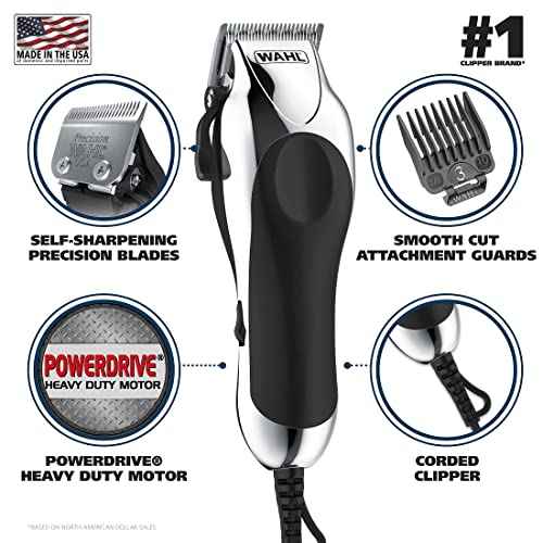 Wahl USA Chrome Pro Corded Clipper Complete Haircutting Kit for Men ? Powerful Total Hair Clipping, Beard Trimming, & Grooming - Model 3024635
