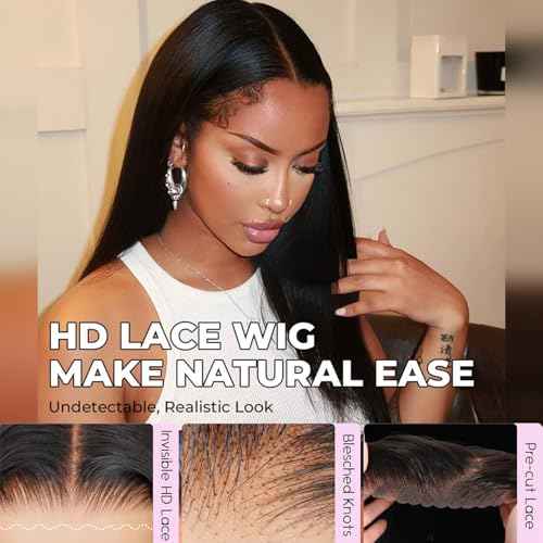 OQ HAIR Glueless Wigs Human Hair Pre Plucked Pre Cut 7x5 Straight HD Lace Front 180% Density 3 Second To Wear Glueless Wigs Human Hair for Women Natural Color 18 Inch
