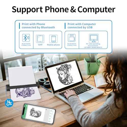 YILONG ATS886 Wireless Tattoo Stencil Printer Portable Bluetooth Thermal Tattoo Machine with 15pcs Transfer Papers Rechargeable Tattoo Printer Kit Compatible with Android, iOS & Windows