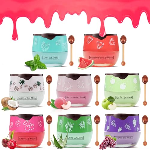 8PCS Bee Lip Balm Honey Pot, Fruit Moisturizing Propolis Lip Mask, Lip Mask Overnight Propolis Moisturizing Lip Balm Hydrating Prevention Dry and Crack Lip Scrubs Exfoliator Lip Wrinkle Care Products