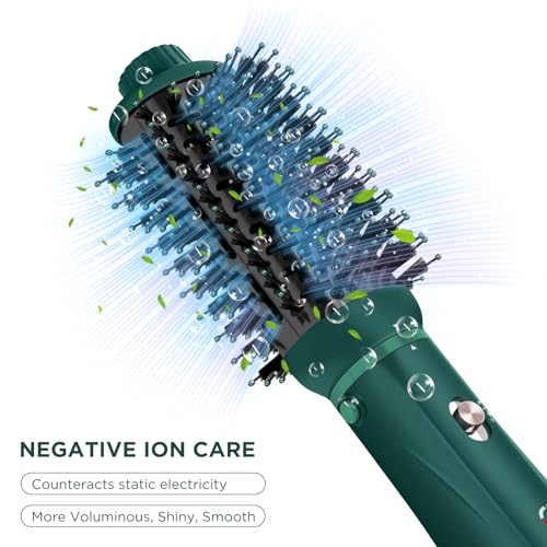 IG INGLAM Hair Dryer Brush, 4-in-1 Detachable Blow Dryer Brush, Ionic Diffuser Hair Dryer & Styler Volumizer with Oval Titanium Barrel, One-Step Hot Air Blowout Styler, Dark Green