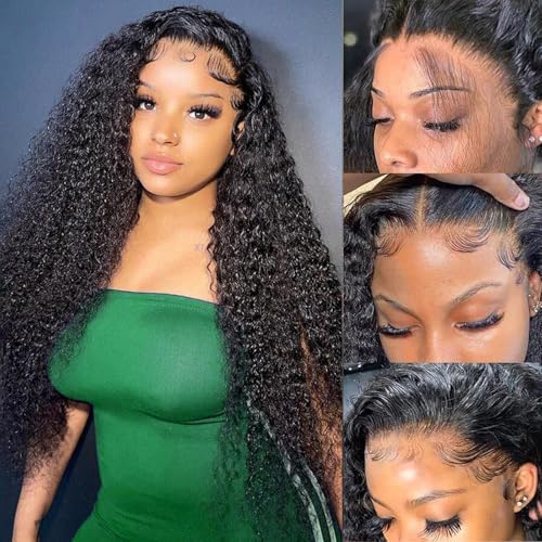 Manorshen 26 Inch 5x5 HD Lace Closure Wigs Human Hair Pre Plucked Deep Wave Human Hair Wigs for Black Women Glueless 180% Density Wet and Wavy Deep Curly Wig Natural Color with Baby Hair