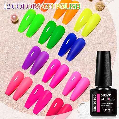 MEET ACROSS 12pcs Gel Nail Polish Set,Soak Off UV LED Lamp Gel Nail Polish Kit,Fashion Shimmer Nail Art Design Gifts for Women Manicure Salon (Neon series)