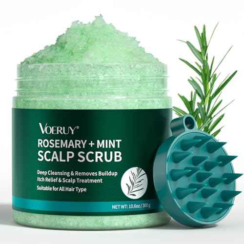 Scalp Scrub, Rosemary Scalp Exfoliator Scrub Shampoo, 2-in-1 Scalp Treatment with Mint Oil, Hair Treatment to Clarify and Remove Build Up with Silicone Scalp Massager, 10.6oz/300g