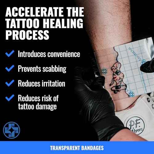 Saniderm Tattoo Aftercare Bandage 3 Sheets (Large Pack, 8 in x 10 in) ? Convenient, Faster Tattoo Healing and Protection ? Sterile, Waterproof, and Latex-Free