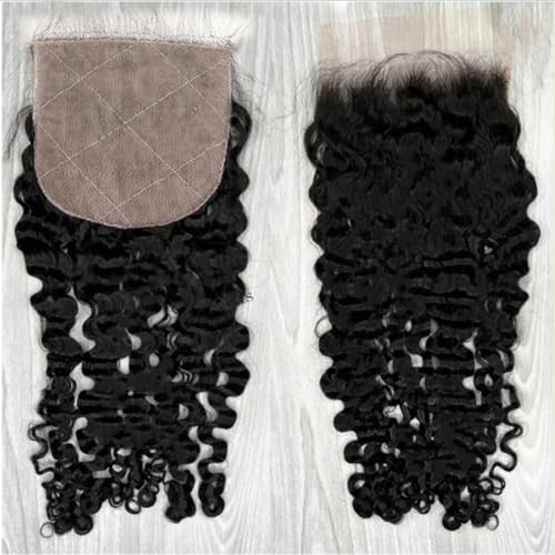 Burmese Curly 4x4 Silk Base Lace Closure with Baby Hair Free Part Natural Black Color Human Hair Pre Plucked Toppers Closure For Women (14inch)