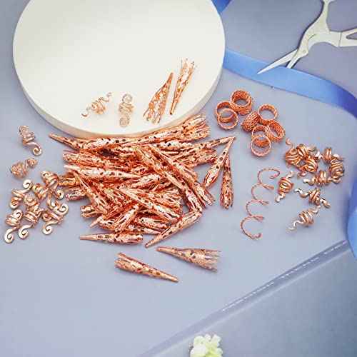 130 Pieces Locs Hair Jewelry for Women Goddess Dreadlocks Accessories kit Faux Locs Beads,Braids Hair Cuffs Decoration Charms (Rose Golden)
