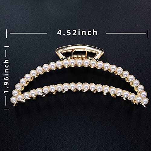 Large Pearl Hair Clips - 4.5 inch Zinc Alloy Banana Claw Clips for Thick Hair, Strong Hold Accessories for Women and Girls (3PCS)