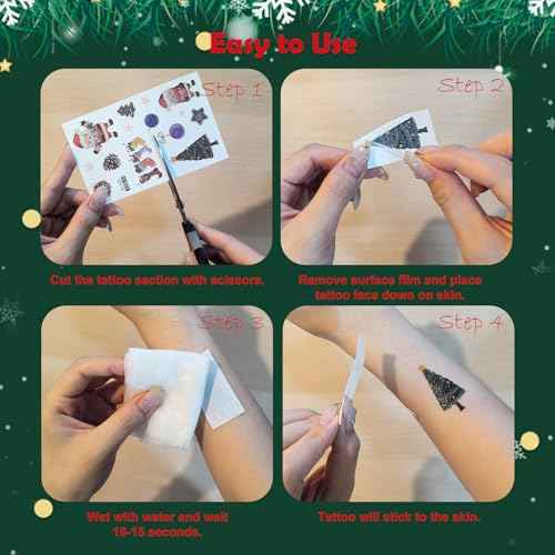 360 Styles Glitter Christmas Tattoos for Kids, Waterproof Temporary Tattoos Stickers for Kids Birthday Party Decorations Favors, Christmas Eve Goodie Bag Fillers(24 Sheets)