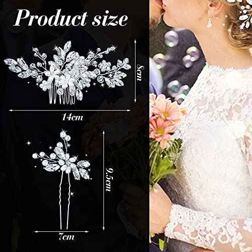 Yeshone 5 Pieces Wedding Hair Comb Bridal Pins Crystal Pearl Wedding Hair Accessories Rhinestone Flower Piece for Bride Bridesmaids Women(Silver)