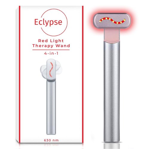 Eclypse Therapy Red Light Therapy for Face, 4-in-1 Rejuvenation Wand: Skin Tightening Massager, Anti-Aging & Wrinkle Reduction, Face & Neck Care Tool (Stellar Silver)