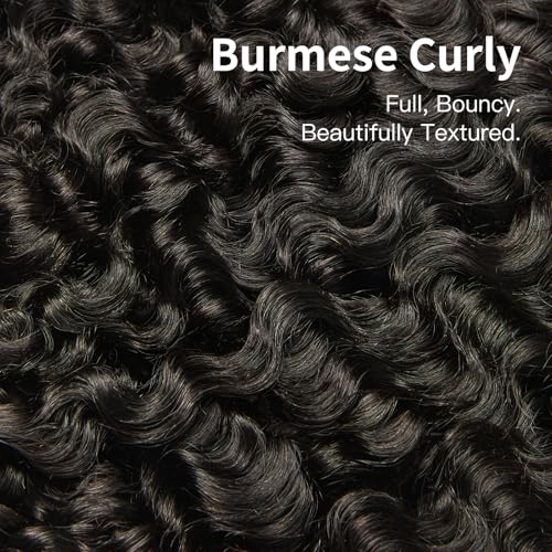 ASHINE Burmese Curly Bundles Human Hair Unprocessed Raw Burmese Curly Water Wave Human Hair Single Bundle 22 inch Natural Black