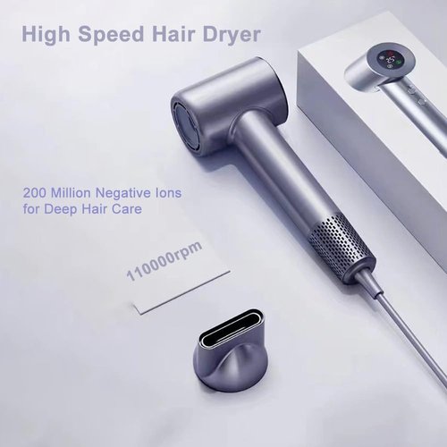Hair Dryer, 180000 RPM Professional High Speed Blow Dryer Negative Ionic Care Hair Dryer for Fast Drying, Low Noise, HD Display Hairdryer for Curly Straightener, Thermo-Control Hairdryer with Nozzle