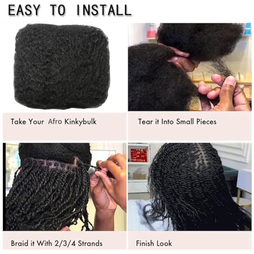 Afro Kinky Bulk Human Hair for Braiding Dreadlock Hair Twist Hair Extension 4C Afro Kinky Bulk Braiding Human Hair for Black Women Natural Color 14 Inch 100g