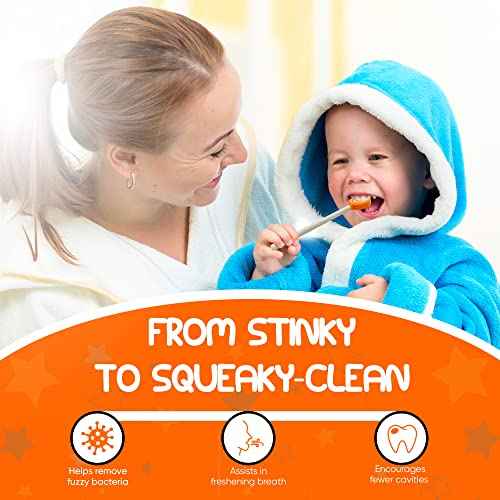 Kids Tongue Scraper or Cleaner Set ? Pack of 4 BPA-Free Plastic Dental Scrapers Helps Freshen Bad Breath, Remove Gunk ? Multicolored with Easy-to-Grasp Handles and Brush Covers by 55Dental, Ages 2+