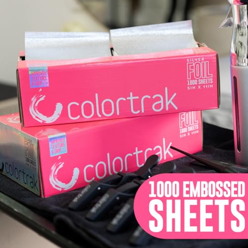 Colortrak Embossed Sheets Silver Aluminum Foil Pop-up Dispenser, 1000 Pre-cut Sheets Non-slip Textured for Hair Foil Coloring and Highlighting Applications, Silver, 5 x 11