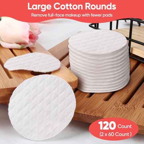 Extra Large Cotton Rounds, Diameter 3.14", 100% Pure Cotton Pads, Soft and Lint-Free, for Removing Makeup, Nail Polish, and Cleansing Face, 120 Count