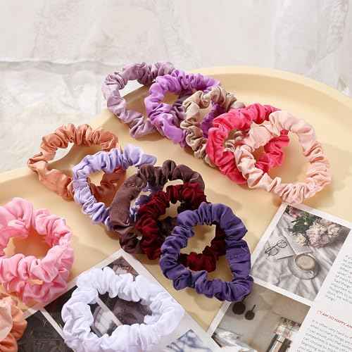 30 Pcs Small Scrunchies for Women Girls, No Damage Hair Accessories Ponytail Holders, Elastic Soft Rubber Bands for Thick Thin Hair (Pink & Purple Colors)