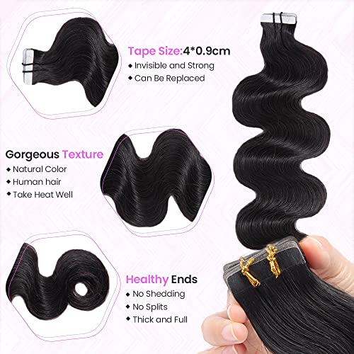 Tape in Hair Extensions for Black Women - Double Sided Body Wave Human Extensions for 4C Hair - Invisible Seamless Skin Weft 40pcs/Pack 100g 18Inch Remy PU Extension