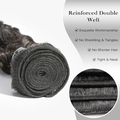 ASHINE Human Hair Bundle Deep Wave Unprocessed Cambodian Raw Hair 22 Inch, Flip Over Quick Weave Wet and Wave Bundles for Women Natural Black