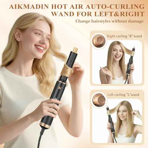 5 in 1 Air Wrap Hair Styler, Upgrade Blow Dryer Brush Hair Dryer Brush Air Curler, Detachable Hot Air Brush Negative Ion Curling Brush Iron