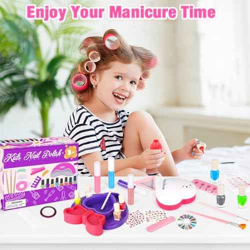 Kids Nail Polish Set for Girls with Dryer, Non-Toxic Nail Kit for Girls Ages 8-12 Water Based, with Fake Nail Art Salon, Girl Toys Christmas Birthday Gifts for Girls 8 9 10 11 12