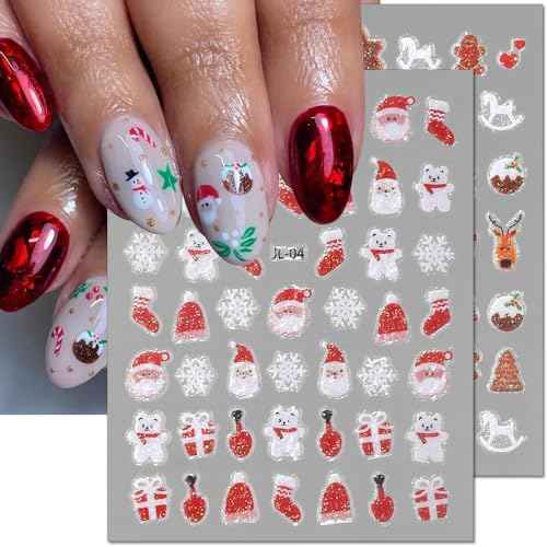 30 Sheets Nail Stickers - 3D Cartoon Christmas Art, Self-Adhesive Decals for Women - Winter Snowflake, Santa Claus, Snowman, Xmas Tree Themes