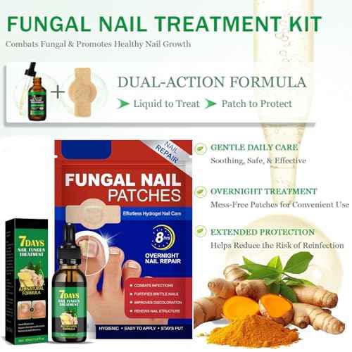 Fungal Nail Patches & Ginger 7 Days Nail Treatment ? Daily Nail Support for Stronger, Clearer Looking Nails ? Easy-to-Use Hydrogel Patches + Natural Formula, 21 Patches & 30ml