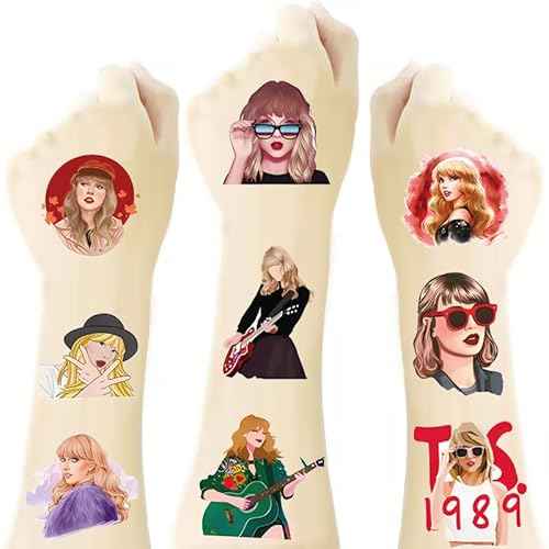 40Sheets Taylor Music Temporary Tattoos for Kids, Birthday Party Favors, Cute Taylor Decoration Sticker Gifts for Girl Boys Activity Class Prizes Carnival Christmas Rewards