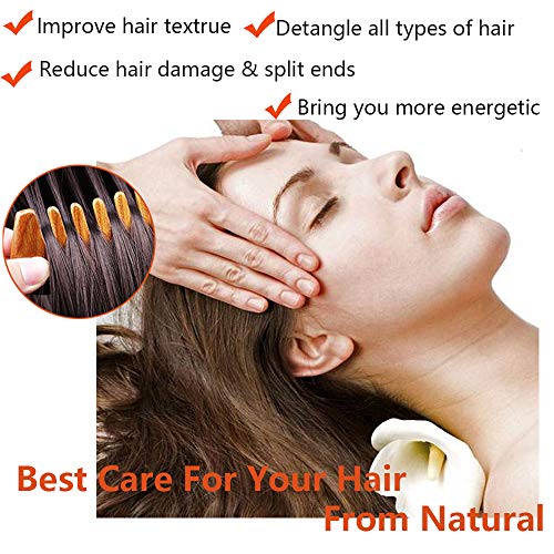 Natural Handmade Sandalwood Hair Comb, Anti-Static Hair Detangler Wooden Combs for Men,Women,Kids Fine Tooth Wood Comb (Flower drawing with free pouch)