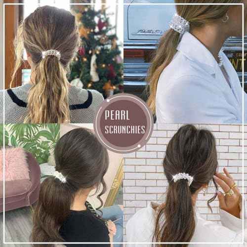Unicra Pearl Hair Scrunchies Decorative Hair Ties Ponytail Holder Hair Accessories for Women Pack of 3