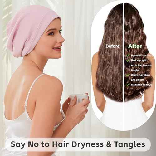 Silk Bonnet for Sleeping Women, Adjustable Silky Satin Lined Sleep Cap, Silk Hair Wrap Slouch Beanie Hat