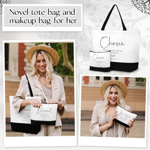 Abbylike Christian Gift Bags Bible Verse Tote Bag Religious Cosmetic Makeup Bag for Thanksgiving Day Christmas