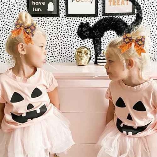 Glitter Halloween Pumpkin Hair Bow Clips for Women Girls, Sparkly Orange Fall Cheer Alligator Hairpins Big for Kids Thanksgiving Party Costume Decor Accessory Gift (A)