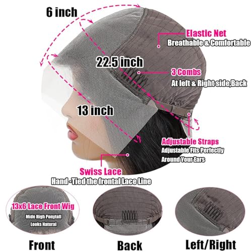 13x6 Lace Front Wigs Human Hair 180 Density Body Wave HD Lace Frontal Wigs Pre Plucked with Baby Hair Glueless Wig for Women 24Inch