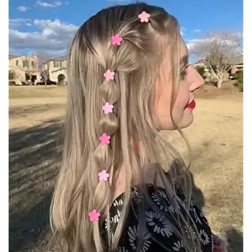 Mini Flower Hair Clips Small 50Pcs Cute Tiny Claw Clips for Bangs Thin Fine Hair Barrettes Decorative Floral Hair Accessories for Women Girls Teens (Pink)