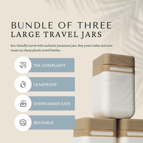 Junamour Leakproof Travel Toiletry Bottles Set | Stackable TSA Approved Reusable Containers | 3 Sizes 3oz, 2oz, 1oz | Travel Size Bottles for Shampoo, Lotion, Toiletries (3 Large (3.4oz))