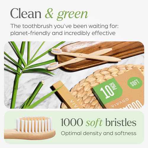 Bamboo Toothbrushes 10 Pack - BPA Free Soft Bristles Toothbrushes, Eco-Friendly, Natural Wooden Toothbrush