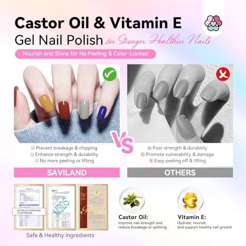 SAVILAND 49 Colors Gel Nail Polish Set: 53 PCS All Season Gel Nail Polish Christmas Sheer Glitter Solid Charm Colors with Base Gel Glossy Matte Top Manicure Gel Nail Polish Set Gift for Nail Art