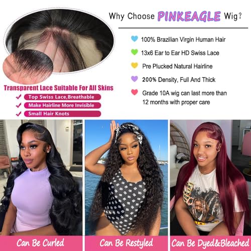 30 Inch 13x6 Straight Lace Front Wigs Human Hair 200% Density HD Lace Front Wigs Human Hair Pre Plucked Glueless 13x6 Full Frontal Straight Wig for Women Natural Black