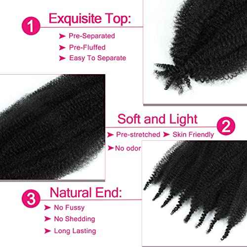 Afro Twist Hair 24 Inch 3 Packs, Springy Afro Twist Hair Pre Fluffed Spring Twist Hair Pre Stretched Wrapping Hair for Soft Locs Hair Extensions (24 Inch (Pack of 3), 1B#)
