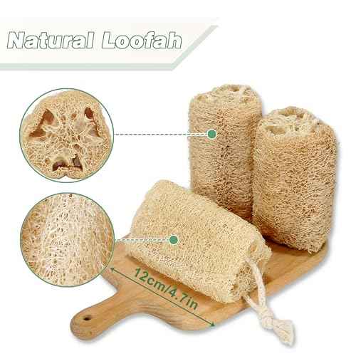 Natural Loofah Sponge Organic Loofa Set 6 Pack,Exfoliating Body Scrubber Shower Luffa Men and Women for Bath Cleaning Skin Back and Face Eco Tool
