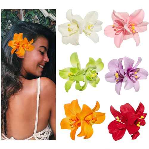Generic 6 Colors Artificial Flower Hair Clips, Bohemian Flower Hairpin Hawaiian Hairpin for Seaside Holiday, 3.5 Inch Bridal Hair Bobby Pins Headwear for Women Girls(Twin Flowers)